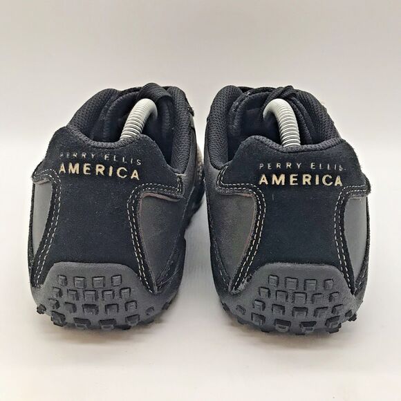 Perry Ellis America Franklin  Sneaker Men's 10 Black Leather Suede Lace Up Shoes - Picture 4 of 11